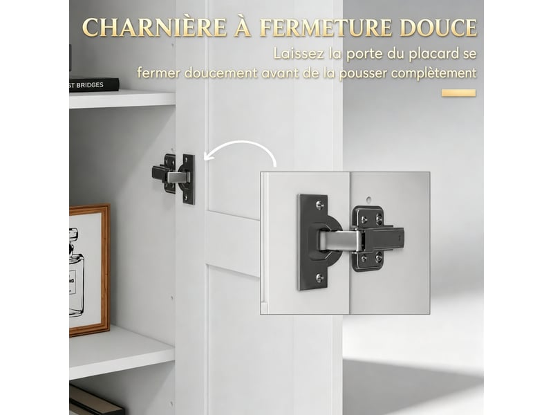  Armoire blanche de rangement à 2 portes, style contemporain, 175 cm de hauteur  - Conforama E