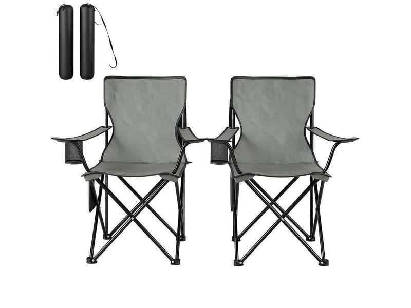 Lot de 2 chaises de camping pliantes 47x76x80,5 cm – gris foncé – porte-gobelet, poche filet et sacs - Conforama D