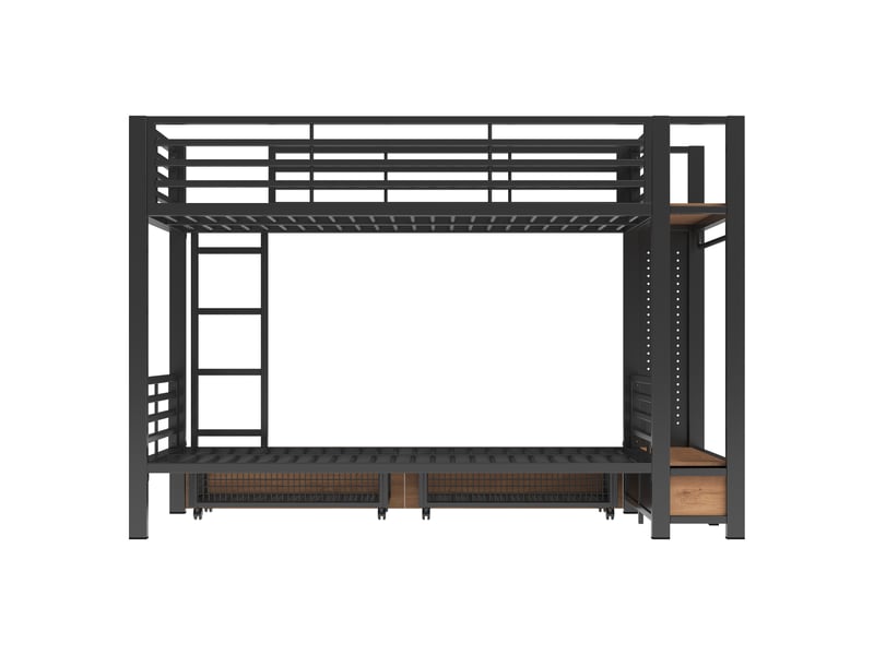  Lit superposé - 90x200 cm - tiroirs de rangement - éclairage led - garde-corps - matelas non inclus - métal et mdf - noir CozyNest - Conforama A