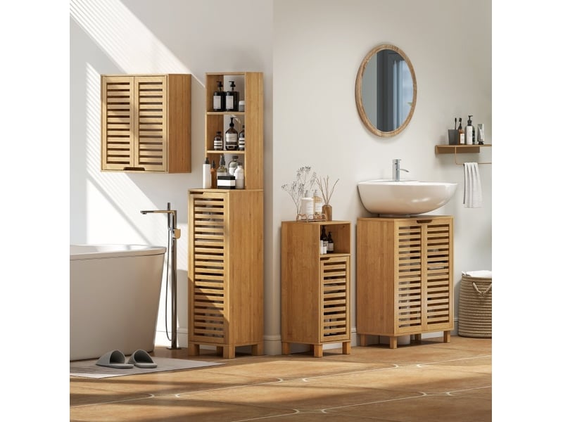 Meuble de salle de bains mural en bambou à portes persiennées 60 x 20 x 60 cm evryae - Conforama C
