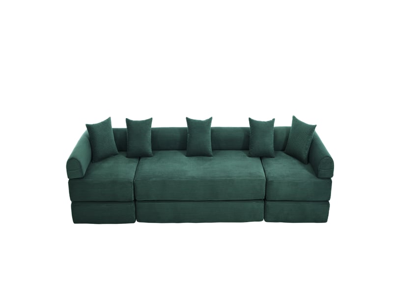  Canapé modulable vert en velours côtelé 270 x 180 x 64 cm, compressé, poche latérale, convertible salon séjour W2845S00494 - Conforama A