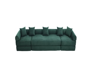 Canapé modulable vert en velours côtelé 270 x 180 x 64 cm, compressé, poche latérale, convertible salon séjour