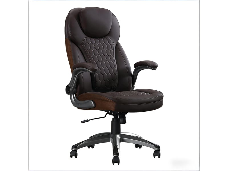  Chaise de bureau à dossier haut, basculante et réglable - lpospi - accoudoirs rabattables, pu et maille - marron  - Conforama A