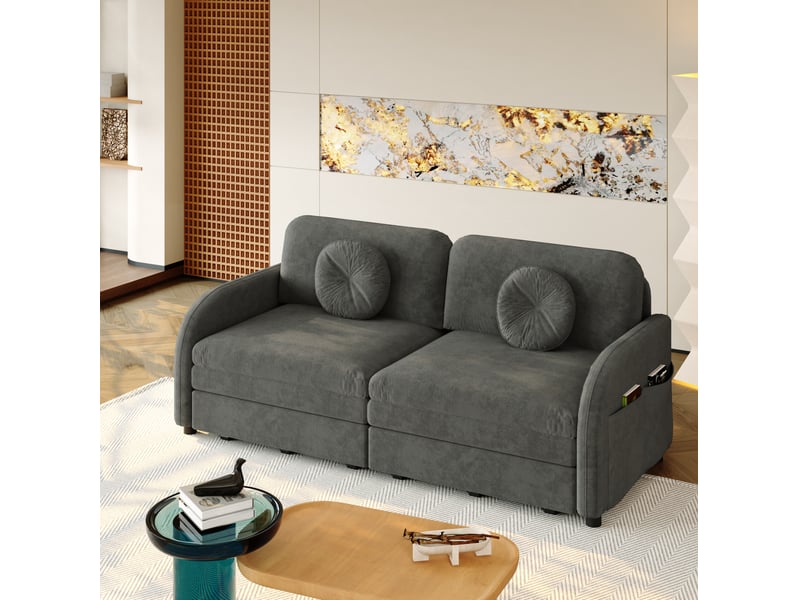 Canapé-lit convertible 3-en-1 166 x 84 cm – gris – couchage double et poches latérales de rangement - Conforama B