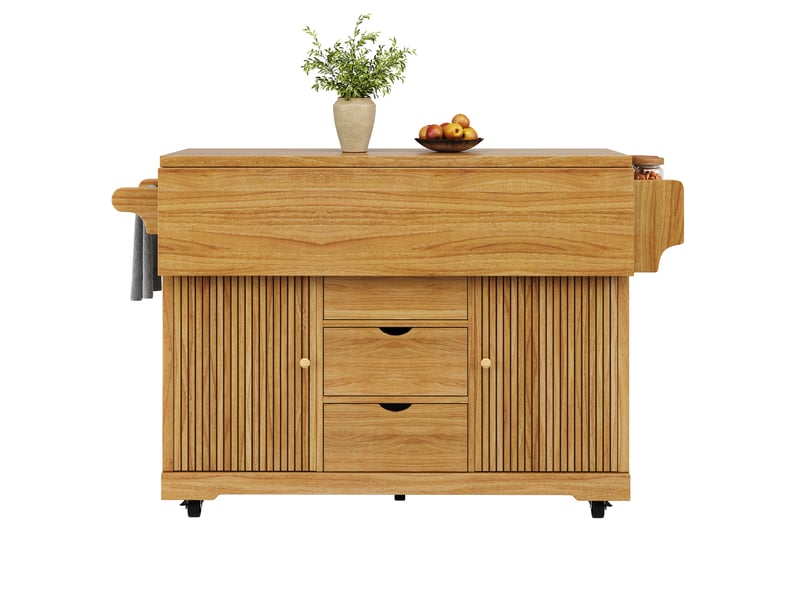  Desserte de cuisine avec rabats 3 tiroirs mdf et métal marron 142.5x80x95 cm N620CC260704C - Conforama A