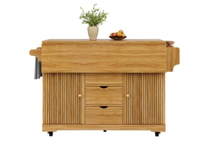 Desserte de cuisine avec rabats 3 tiroirs mdf et métal marron 142.5x80x95 cm