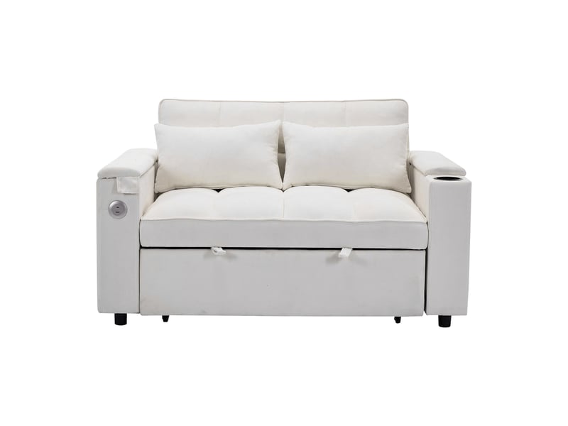  Canapé-lit 3 en 1 140x74 cm | dossier réglable | table porte-gobelets | ports usb cachés | beige – chambre  - Conforama A