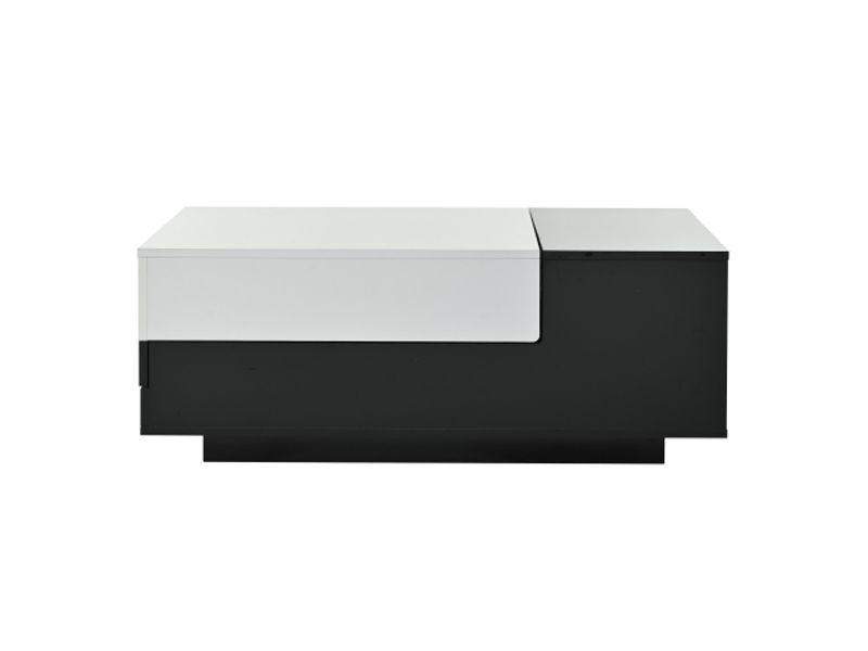  Table basse moderne 100x50x38 cm, haut brillant, tiroir et plateau coulissant, design géométrique noir et blanc  - Conforama A