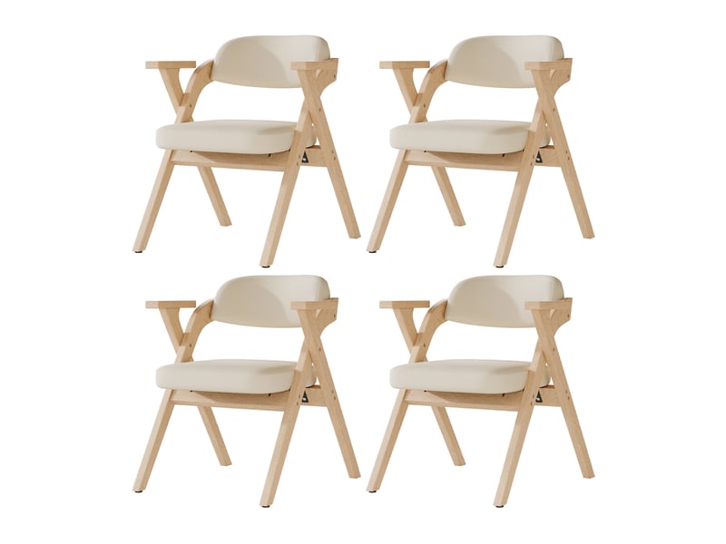  Lot de 4 chaises pliantes de salle à manger, accoudoirs, bois et lin beige  - Conforama A