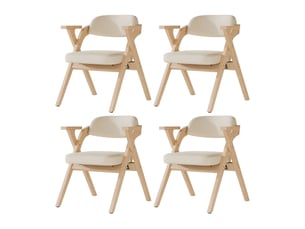Lot de 4 chaises pliantes de salle à manger, accoudoirs, bois et lin beige