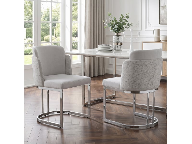  Lot de 6 chaises de salle à manger 61,5 x 53,5 x 86 cm gris clair et argent, tissu chenille, avec accoudoirs  - Conforama B