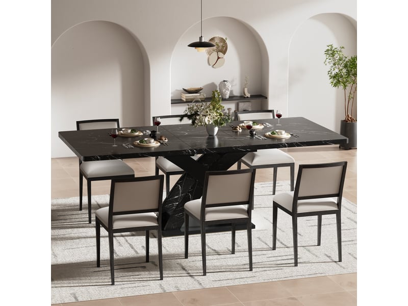 Table extensible pour 6 personnes avec plateau coulissant et piètement en x à pieds réglables en mdf et métal noir  - Conforama C