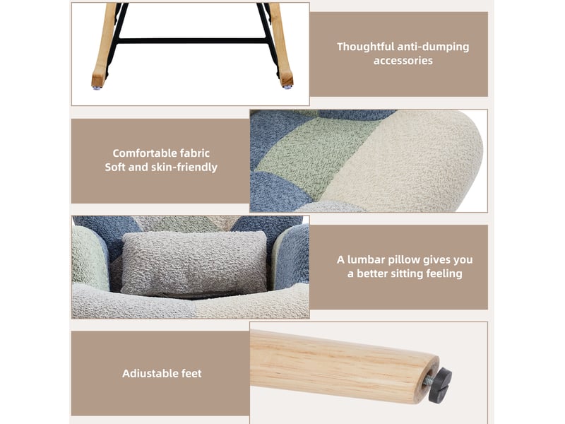 Fauteuil à bascule avec repose-pieds, dossier amovible et patins en feutre, en tissu beige et bleu - Conforama E