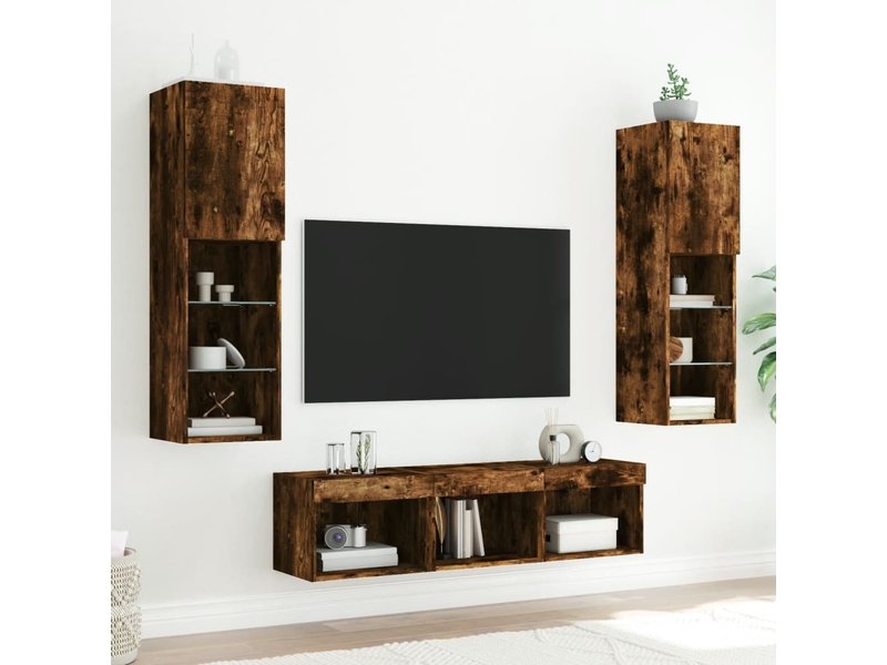  Unités murales tv avec led 5 pcs chêne fumé bois d'ingénierie shl45286  - Conforama C