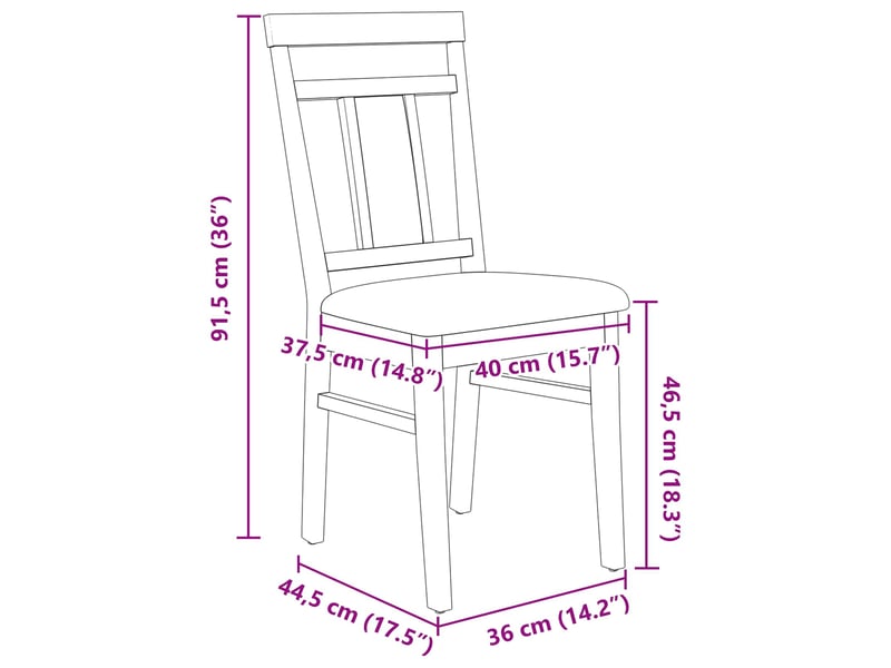 Lot de 2 chaise de salle à manger, chaise de cuisine bois de caoutchouc massif cf28337 - Conforama E