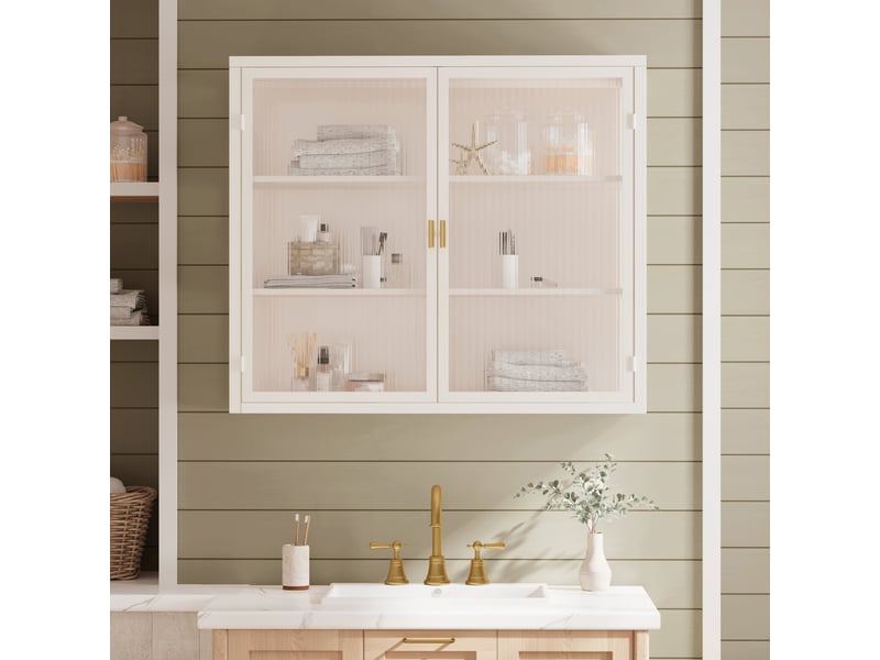 Meuble rangement mural 70x23x60 cm, buffet étroit à deux portes avec verre trempé, idéal pour petite entrée - Conforama W