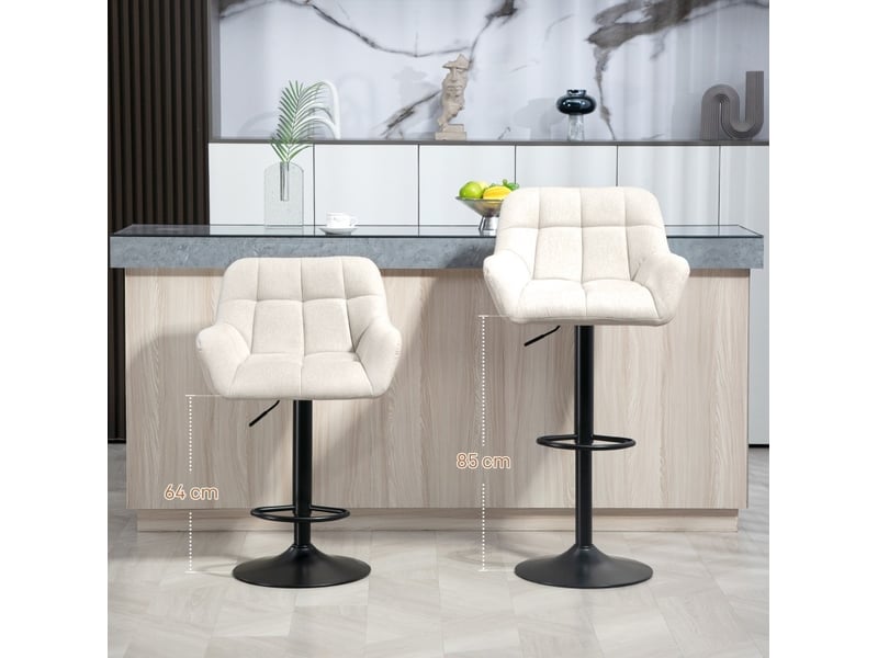  Lot de 2 tabourets de bar rétro réglables en hauteur – simili cuir effet lin – crème et noir – pivotants  - Conforama B