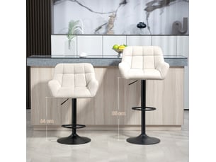 Lot de 2 tabourets de bar rétro réglables en hauteur – simili cuir effet lin – crème et noir – pivotants
