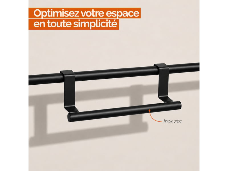  Porte serviette, torchon, crochet à suspendre cuisine ou salle de bain - acier inoxydable - 23.5 cm - noir  - Conforama C