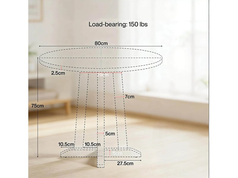  Table de salle à manger ronde pour 2 à 4 personnes, pieds réglables, style rustique en bois marron, diamètre 80 cm  - Conforama E