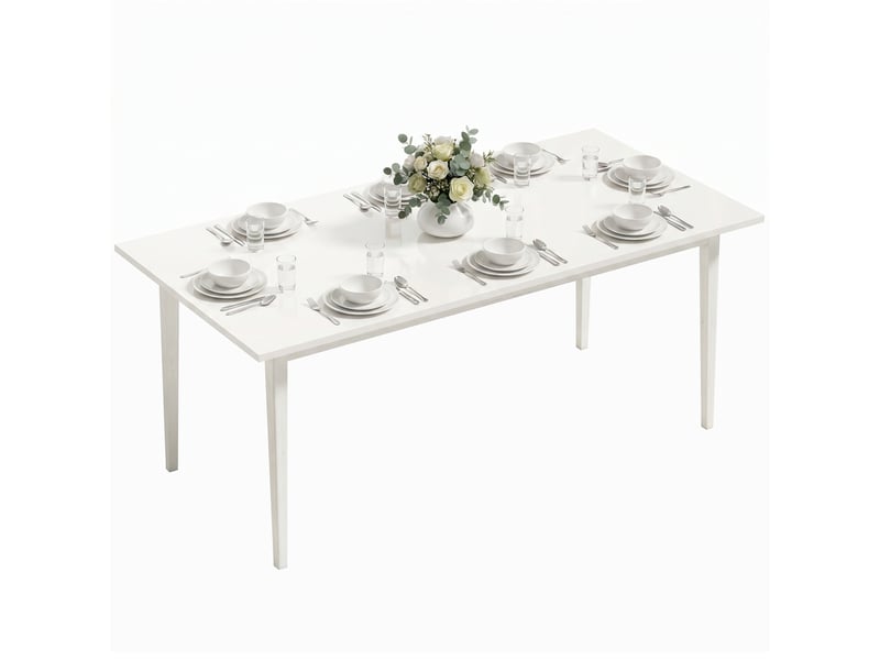 Table à manger pour 8 personnes, table de cuisine moderne avec pieds en bois massif, 180 cm, couleur crème - Conforama A