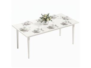 Table à manger pour 8 personnes, table de cuisine moderne avec pieds en bois massif, 180 cm, couleur crème