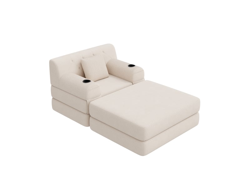  Fauteuil convertible 1 place avec pouf, couchage, cordon beige evryae  - Conforama A