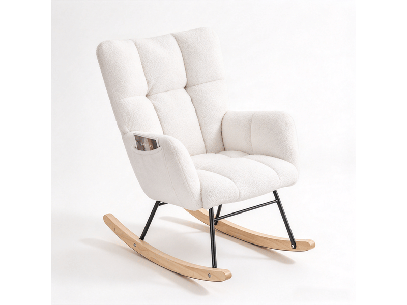  Fauteuil à bascule 80x70x95cm, tissu teddy capitonné blanc  - Conforama A