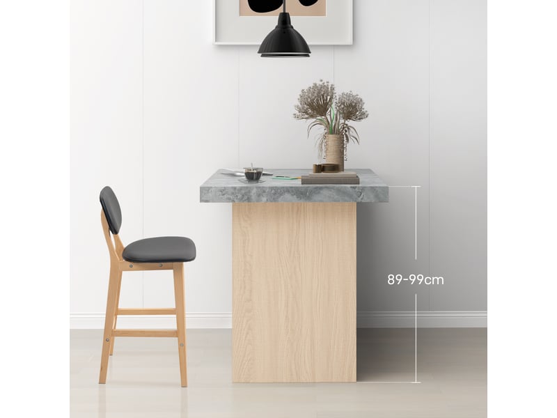  Lot de 2 tabourets de bar, revêtement synthétique avec dossier et pieds en bois, chaises hautes, noir  - Conforama W