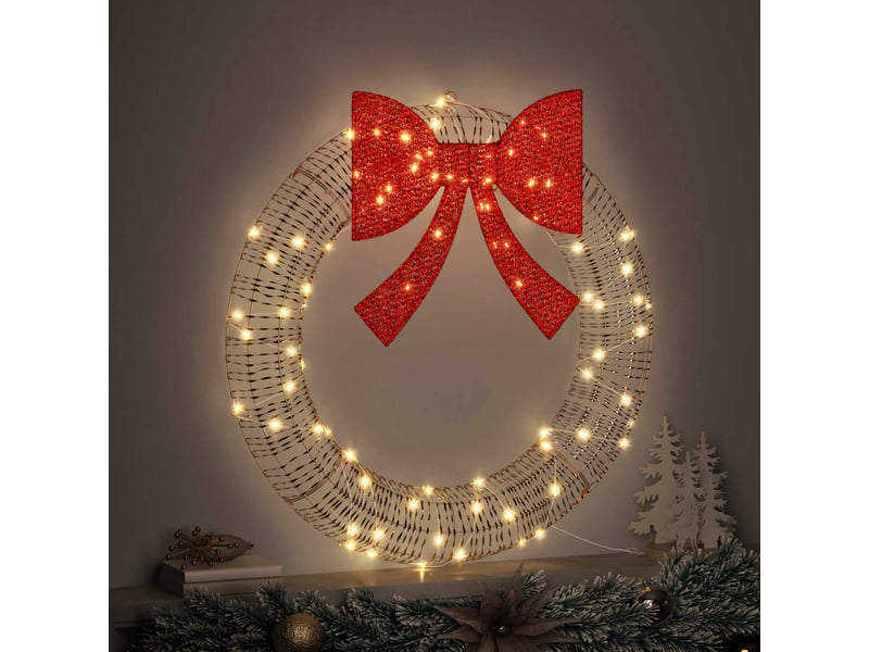  Couronne de noël, décoration de noël blanc chaud 90 x 90 x 9 cm pet 80 led cf61769  - Conforama C