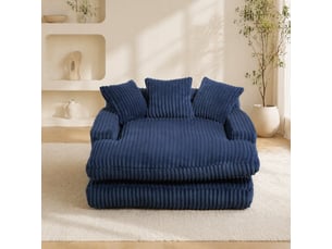 Canapé-lit,125x155x63 cm,1 place avec 3 coussins,velours côtelé,bleu marine