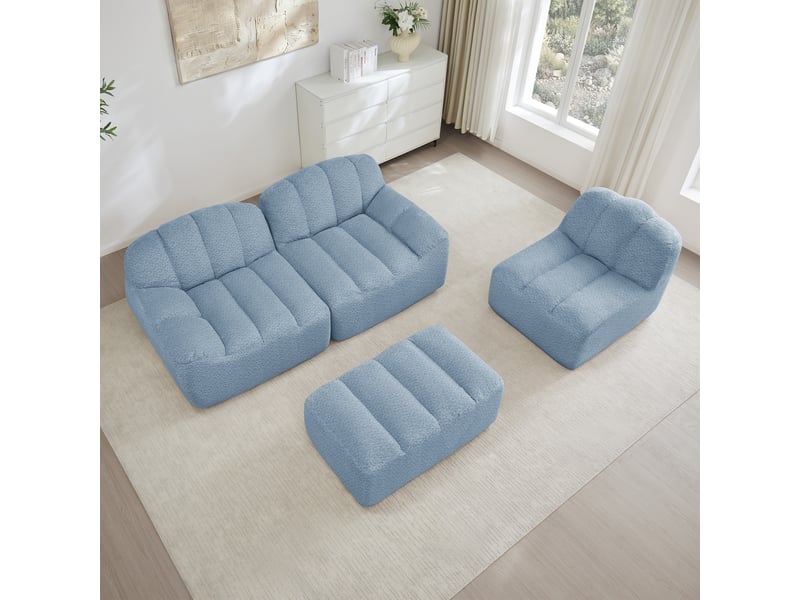  Canapé d’angle coquille 3 places avec pouf bleu – 288 x 165 x 79 cm Fay Lum - Conforama D