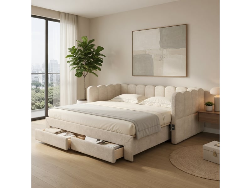  Gutenacht daybed extensible 90x190cm, usb, chenille beige  - Conforama C