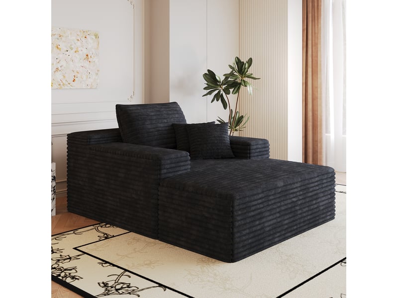 Méridienne en velours côtelé avec assise profonde et mousse haute élasticité, tissu noir 115 × 159 cm - Conforama C