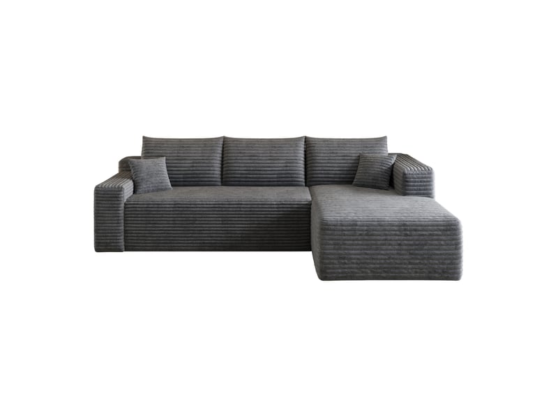  Canapé d'angle 3 places 241 cm en velours côtelé gris, assise profonde et installation sans outils  - Conforama A