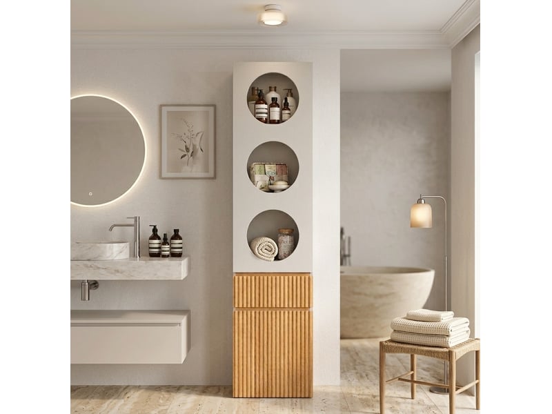  Armoire haute avec 2 portes, 1 tiroir et 5 niches de rangement, pour chambre, salle de bain ou salon, 45 × 50 × 200 cm  - Conforama C