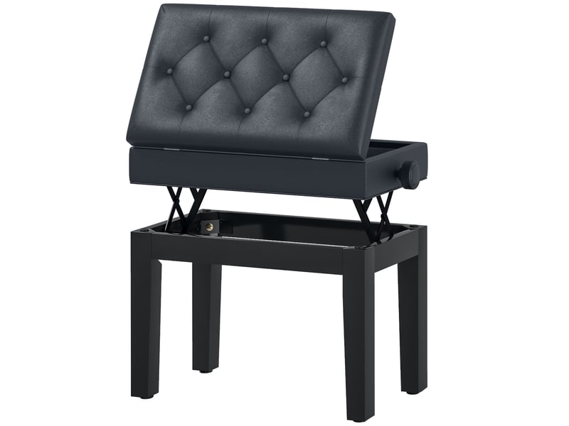  Banc de piano, banc de clavier réglable en hauteur en bois massif, tabouret piano avec compartiment caché, siège rembourré polyuréthane à 10 boutons, stable et antidérapant, noir, charge 200kg  - Conforama B