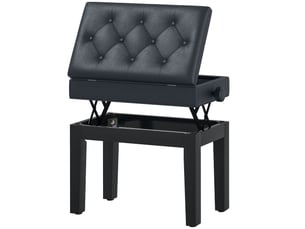 Banc de piano, banc de clavier réglable en hauteur en bois massif, tabouret piano avec compartiment caché, siège rembourré polyuréthane à 10 boutons, stable et antidérapant, noir, charge 200kg