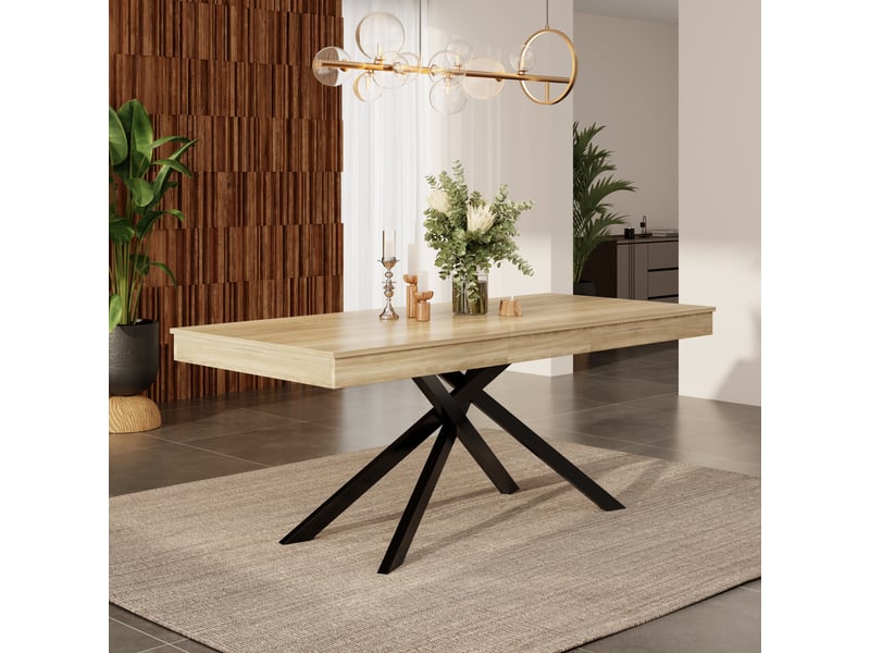  Table à manger extensible 140180 x 80 x 76 cm, 6 à 8 personnes, mdf effet chêne et pieds métal Fay Lum - Conforama B