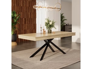 Table à manger extensible 140180 x 80 x 76 cm, 6 à 8 personnes, mdf effet chêne et pieds métal
