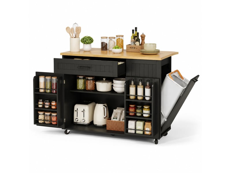  Îlot de cuisine mobile,130x70x93 cm,avec plateau rabattable,mdf,noir  - Conforama A
