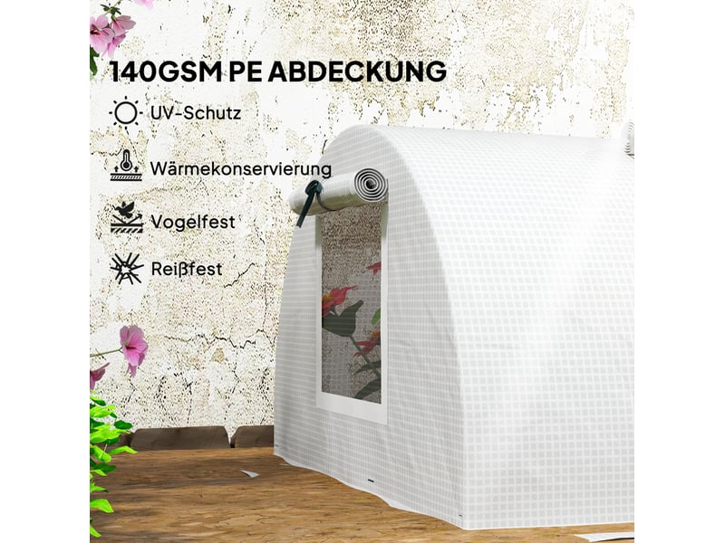  Serre tunnel de jardin 200 x 80 x 45 cm – blanche – 4 fenêtres en maille enroulables, protection uv  - Conforama E
