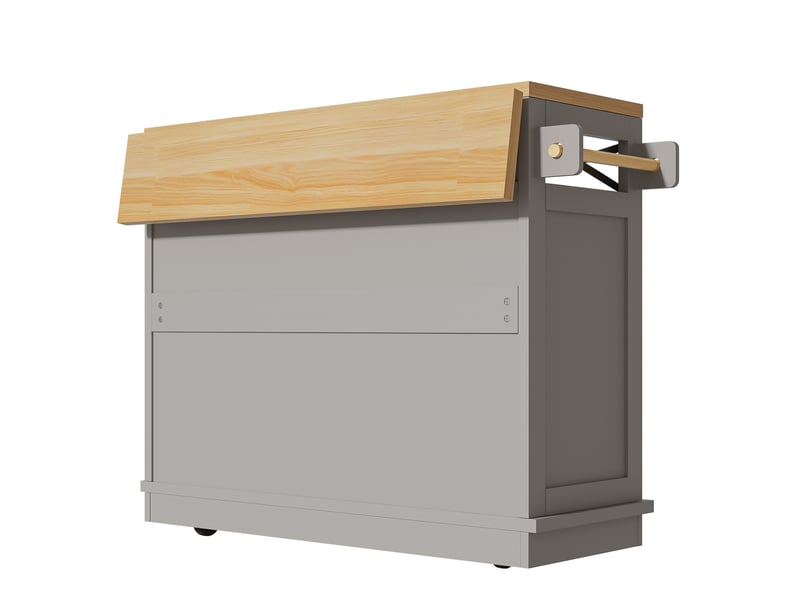  Desserte de cuisine 118x43 cm grise, plateau pliant, rangement modulable, séparateurs amovibles, porte-serviettes, avec roulettes  - Conforama E