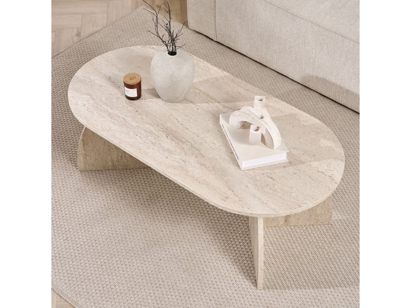  Table basse ovale beige 120 cm  - Conforama E