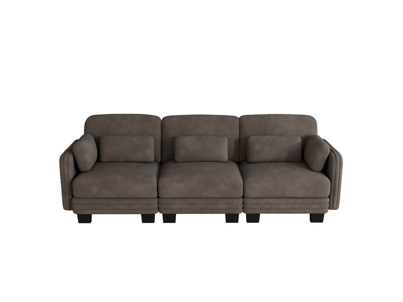  Canapé droit configuration libre coussins lombaires et d’accoudoirs inclus assise confortable soutien élevé structure à cadre coloris marron  - Conforama A