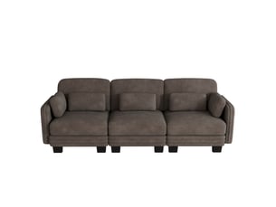 Canapé droit configuration libre coussins lombaires et d’accoudoirs inclus assise confortable soutien élevé structure à cadre coloris marron