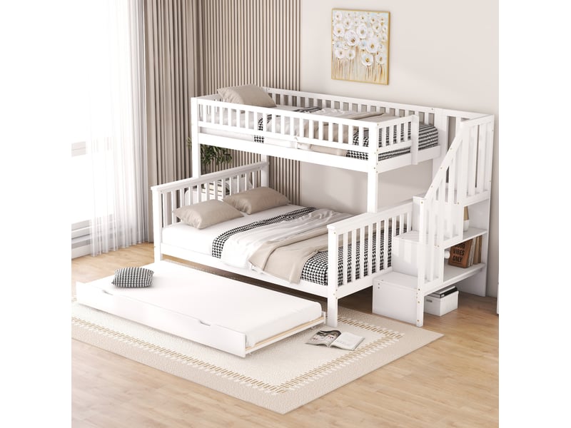  Lit superposé enfant 90x200 et 140x200 cm avec lit gigogne blanc  - Conforama E