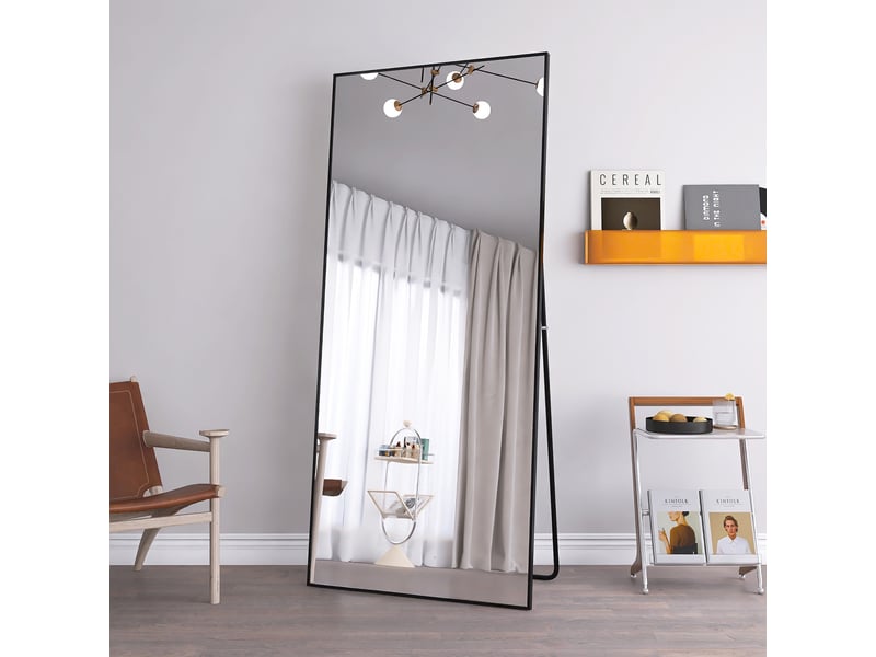  Miroir sur pied 180x80cm noir - miroir mural pleine longueur - cadre en alliage d'aluminium - verre trempé hd anti-explosion  - Conforama D