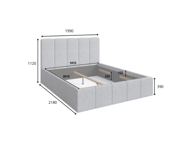  Lit adulte ravello 180x200 cm en tissu gris avec tête de lit capitonnée et sommier inclus  - Conforama C