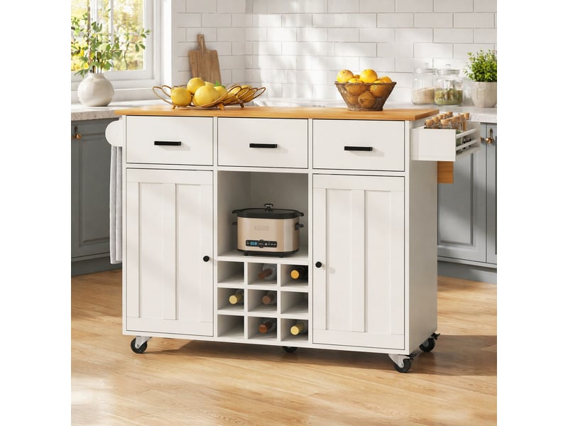  Desserte de cuisine rabattable avec 3 tiroirs - lpospi - étagères réglables, mdf blanc 104 × 39,5 × 91,5 cm  - Conforama C